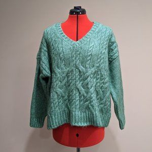 Marks & Spencer Green Cable Knit Relaxed Fit Sweater Women's Size Large